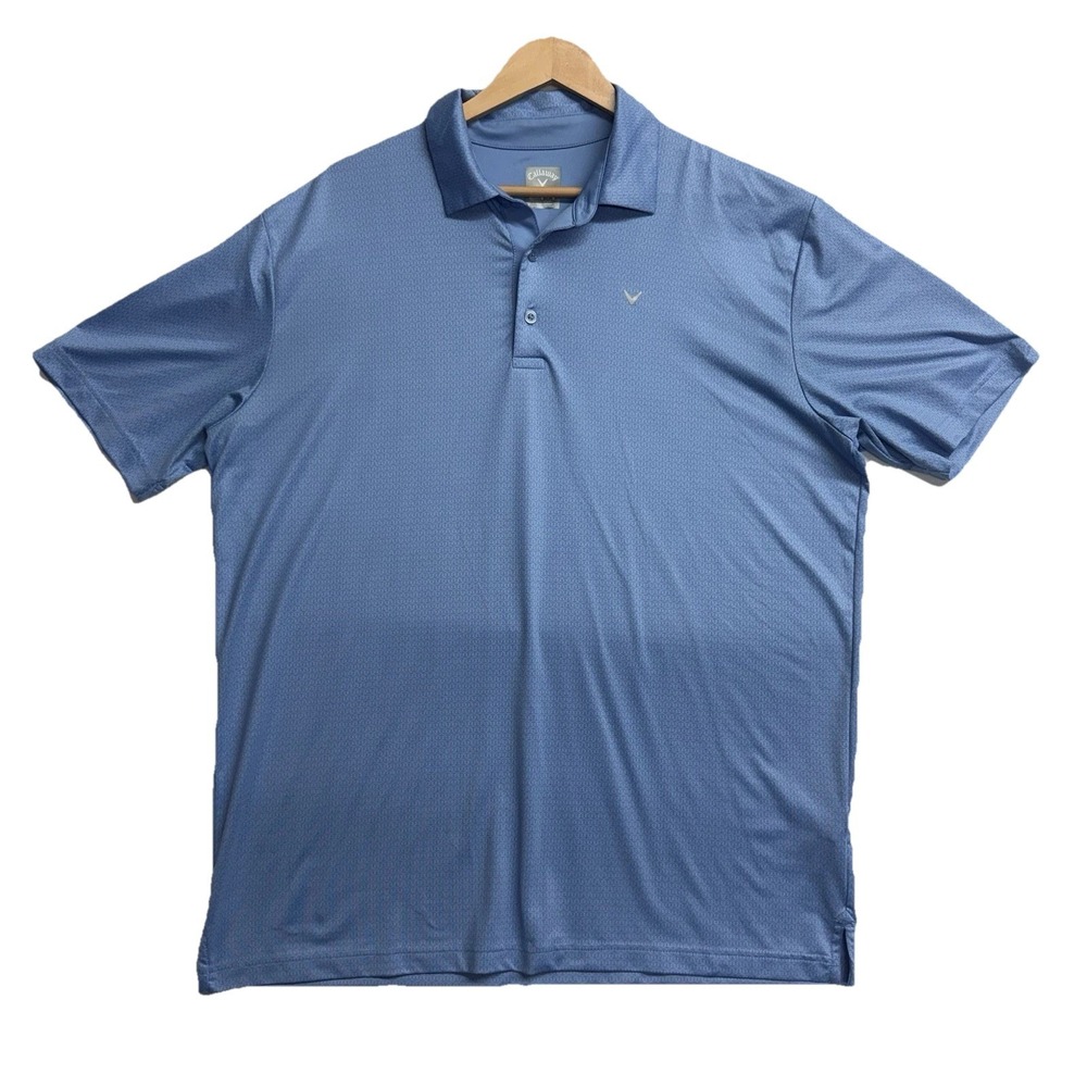 Callaway Men's Golf Polo Large Blue Opti Dri Shirt Checkered Short Sleeve